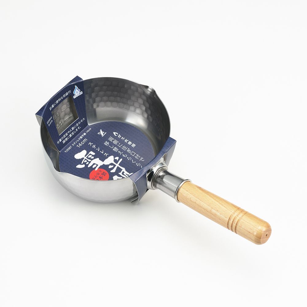 Casseroles - Casserole de 14 cm en acier inoxydable, martelées avec deux becs verseurs - collection Yukihira / YOSHIKAWA - ABINGPLUS