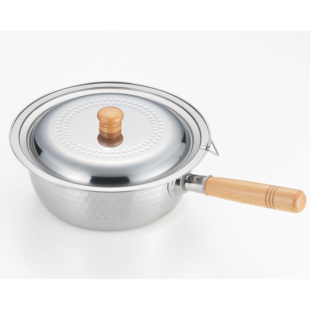 Saucepans - 20 cm stainless steel saucepan, hammered with two spouts - Yukihira/YOSHIKAWA collection - ABINGPLUS