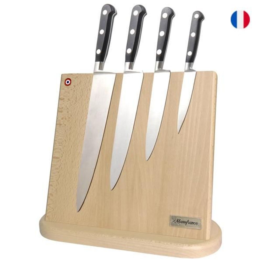 Kitchen utensils - Handmade magnetic varnished beech knife holder made in France - MANUFRANCE