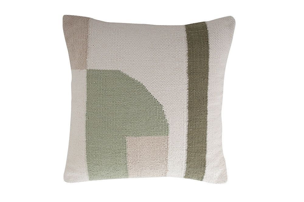 Coussins textile - Coussin artisanal Geo Shapes, sauge, 18 x 18 pouces - CASA AMAROSA