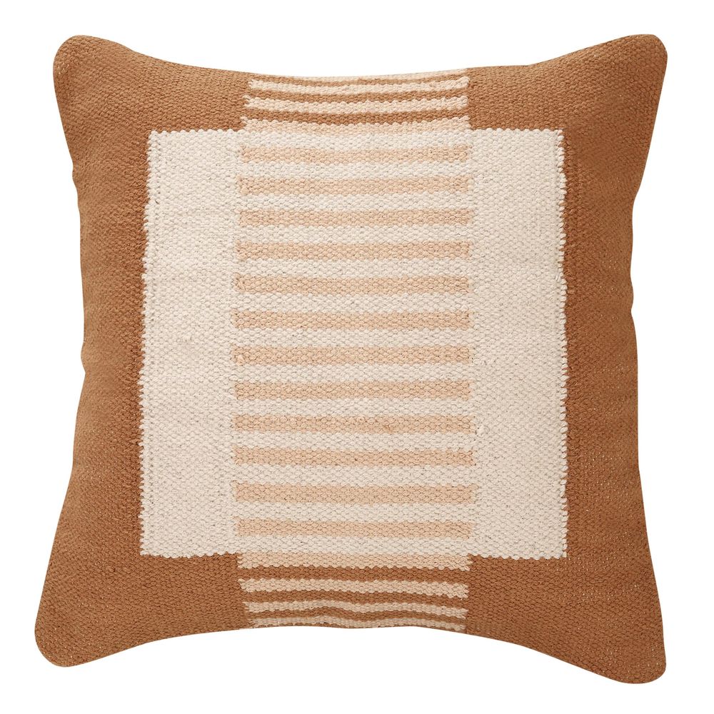 Coussins textile - Coussin décoratif Earth Stripe fabriqué à la main, rouille, 18 x 18 pouces - CASA AMAROSA