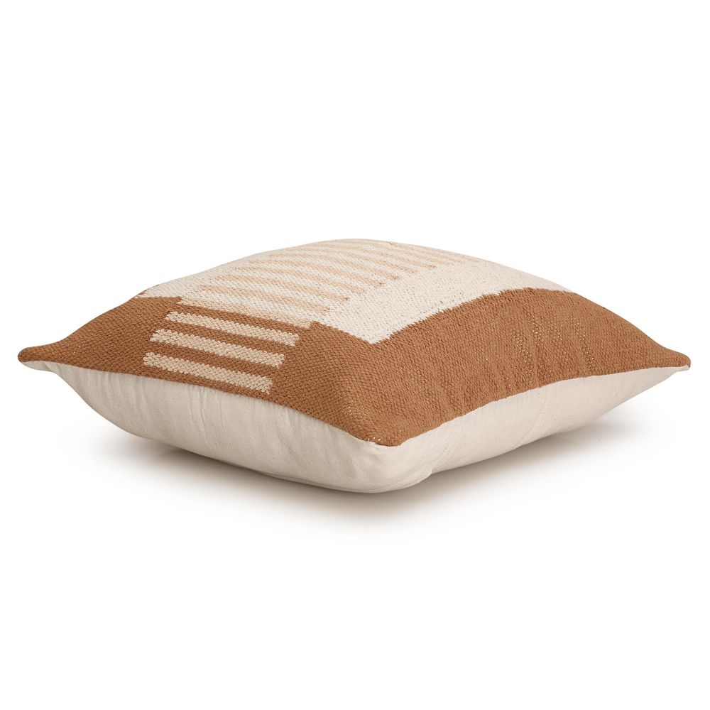 Coussins textile - Coussin décoratif Earth Stripe fabriqué à la main, rouille, 18 x 18 pouces - CASA AMAROSA