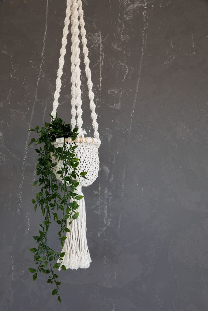 Vases - Le Porte-plante Macramé Twisted - Blanc Naturel - S - BAZAR BIZAR LIVING