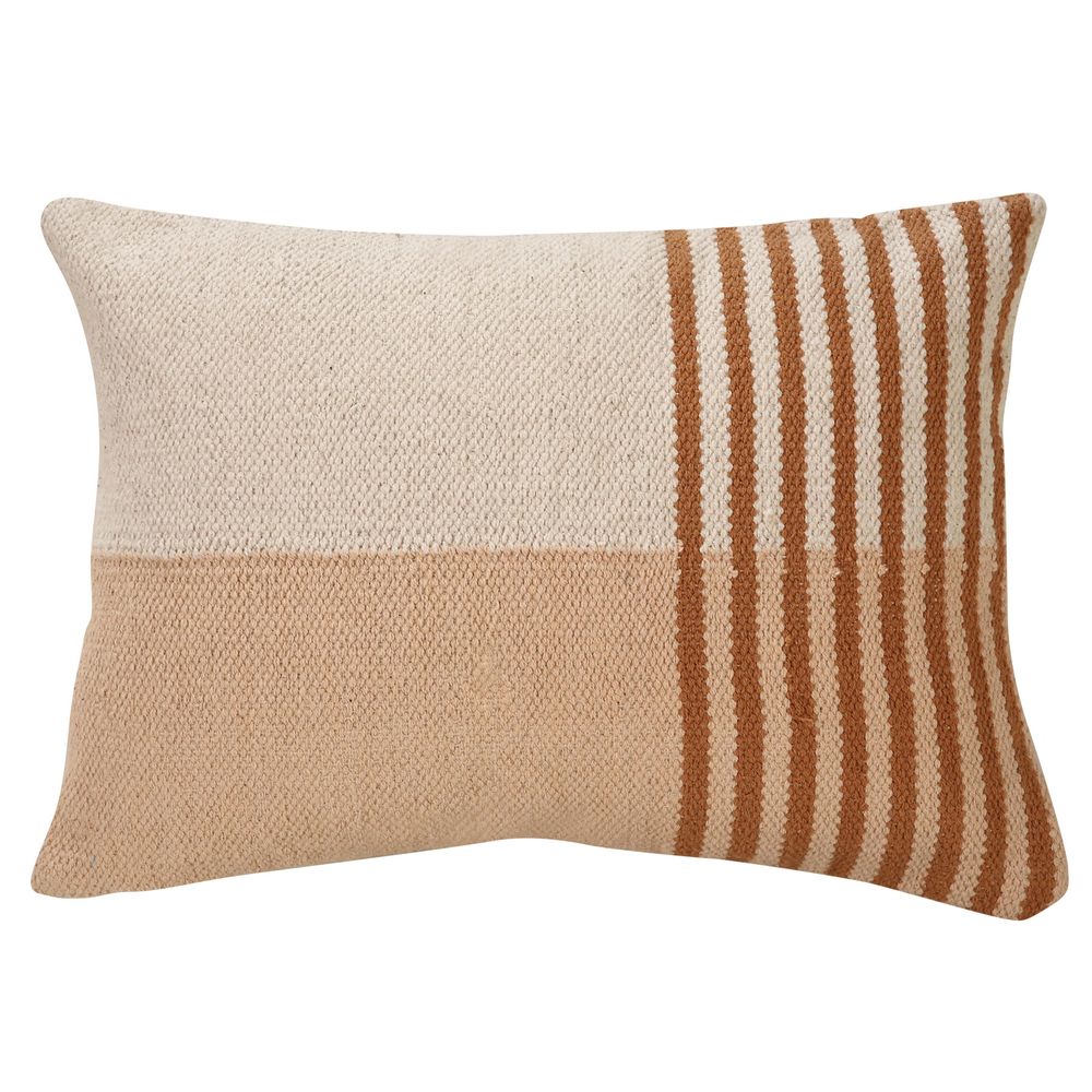 Fabric cushions - Handcrafted Earth Stripe Lumbar Pillow, Rust - 36 X 50 CM - CASA AMAROSA