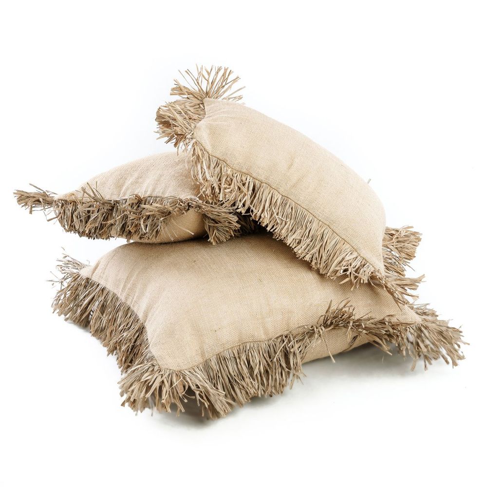 Cushions - The Jute Bonita Cushion Cover - Natural - 40x40 - BAZAR BIZAR LIVING