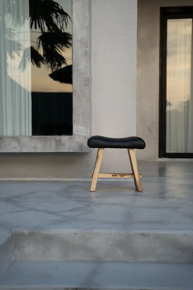 Stools - The Suar Stool with Leather - Natural Black - BAZAR BIZAR LIVING