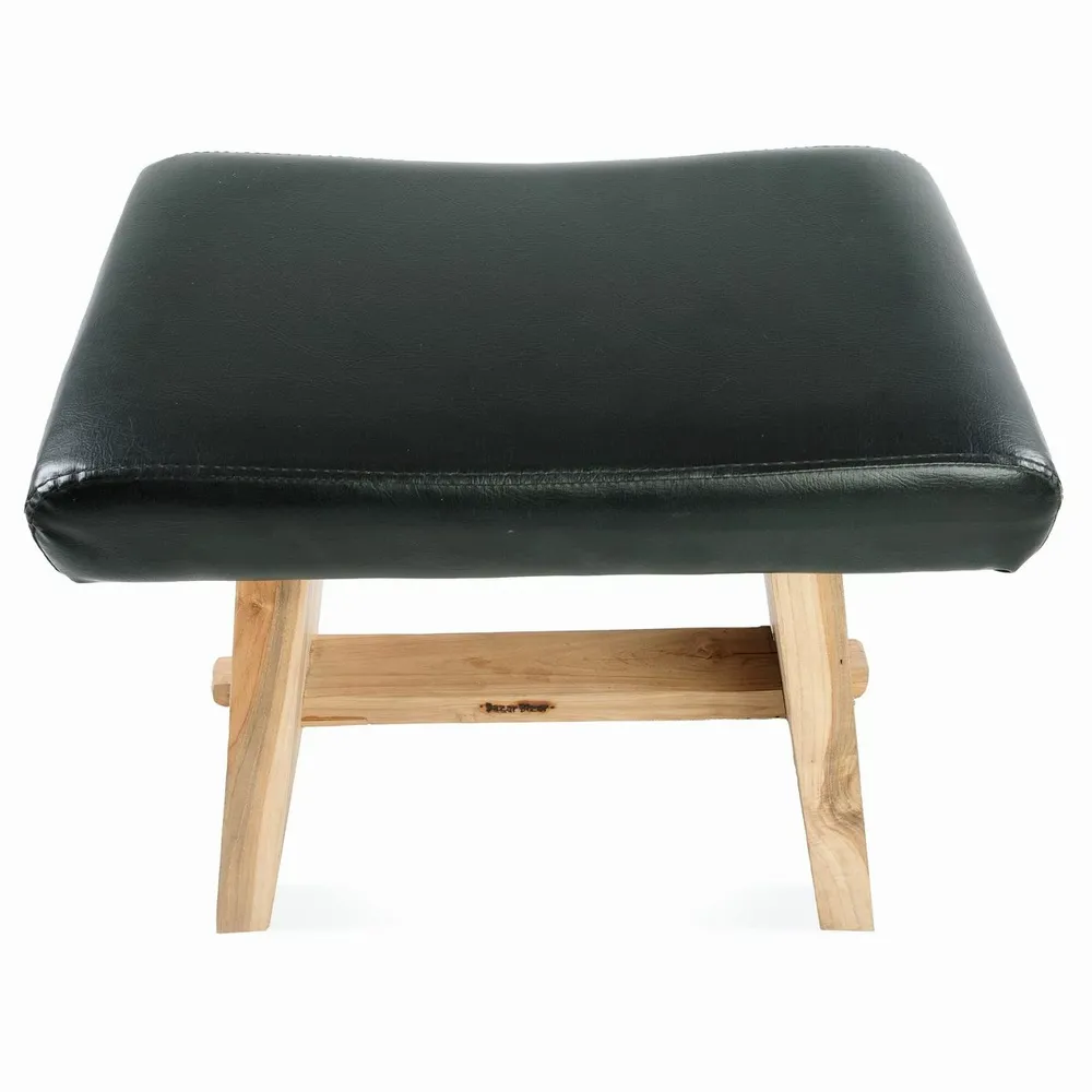 Stools - The Suar Stool with Leather - Natural Black - BAZAR BIZAR LIVING
