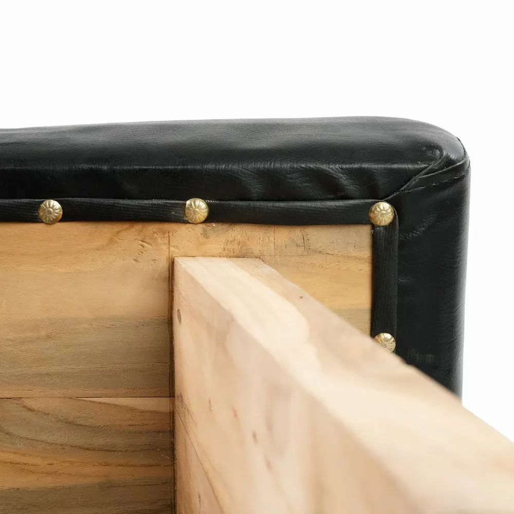 Stools - The Suar Stool with Leather - Natural Black - BAZAR BIZAR LIVING