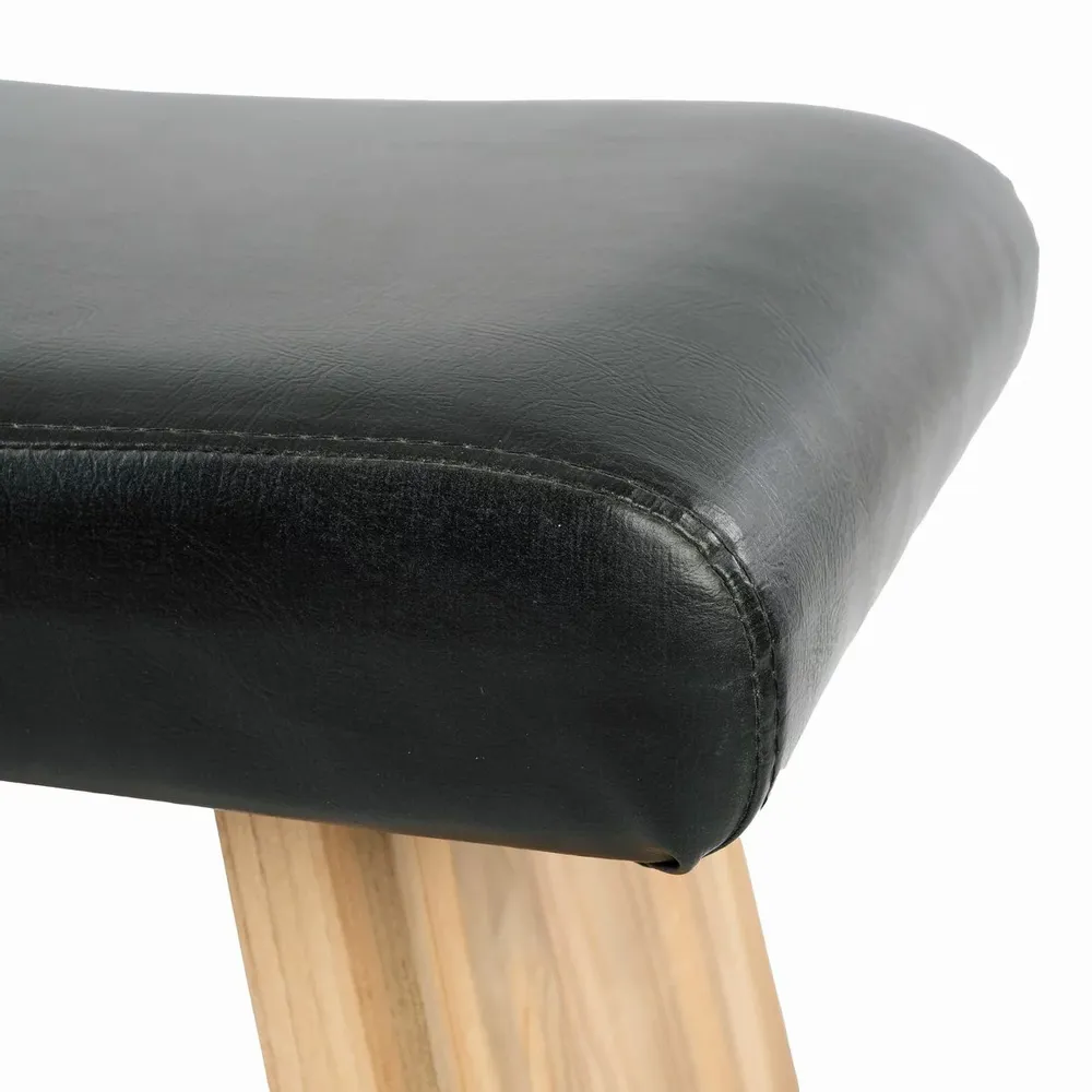 Stools - The Suar Stool with Leather - Natural Black - BAZAR BIZAR LIVING