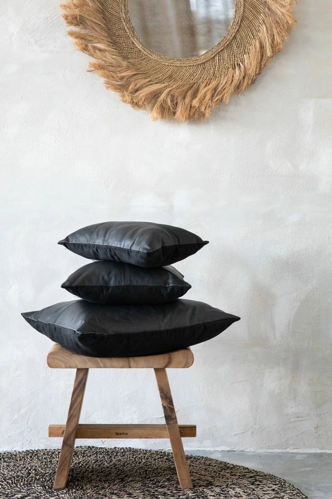 Cushions - The Four Panel Leather Cushion Cover - Black - 60x60 - BAZAR BIZAR LIVING