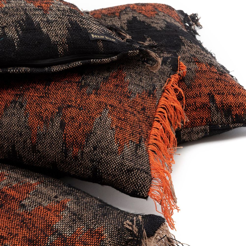 Cushions - The Oh My Gee Cushion Cover - Black Orange - 60x60 - BAZAR BIZAR LIVING