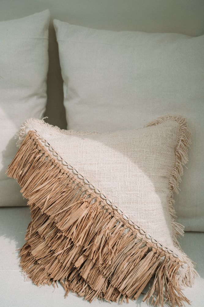 Cushions - The Raffia Cotton Cushion Cover - Natural White - 40x40 - BAZAR BIZAR LIVING