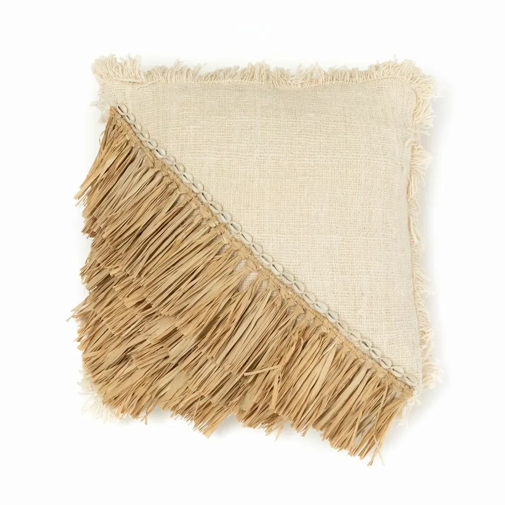 Coussins - La Housse de Coussin Raffia Cotton - Blanc Naturel - 60x60 - BAZAR BIZAR LIVING