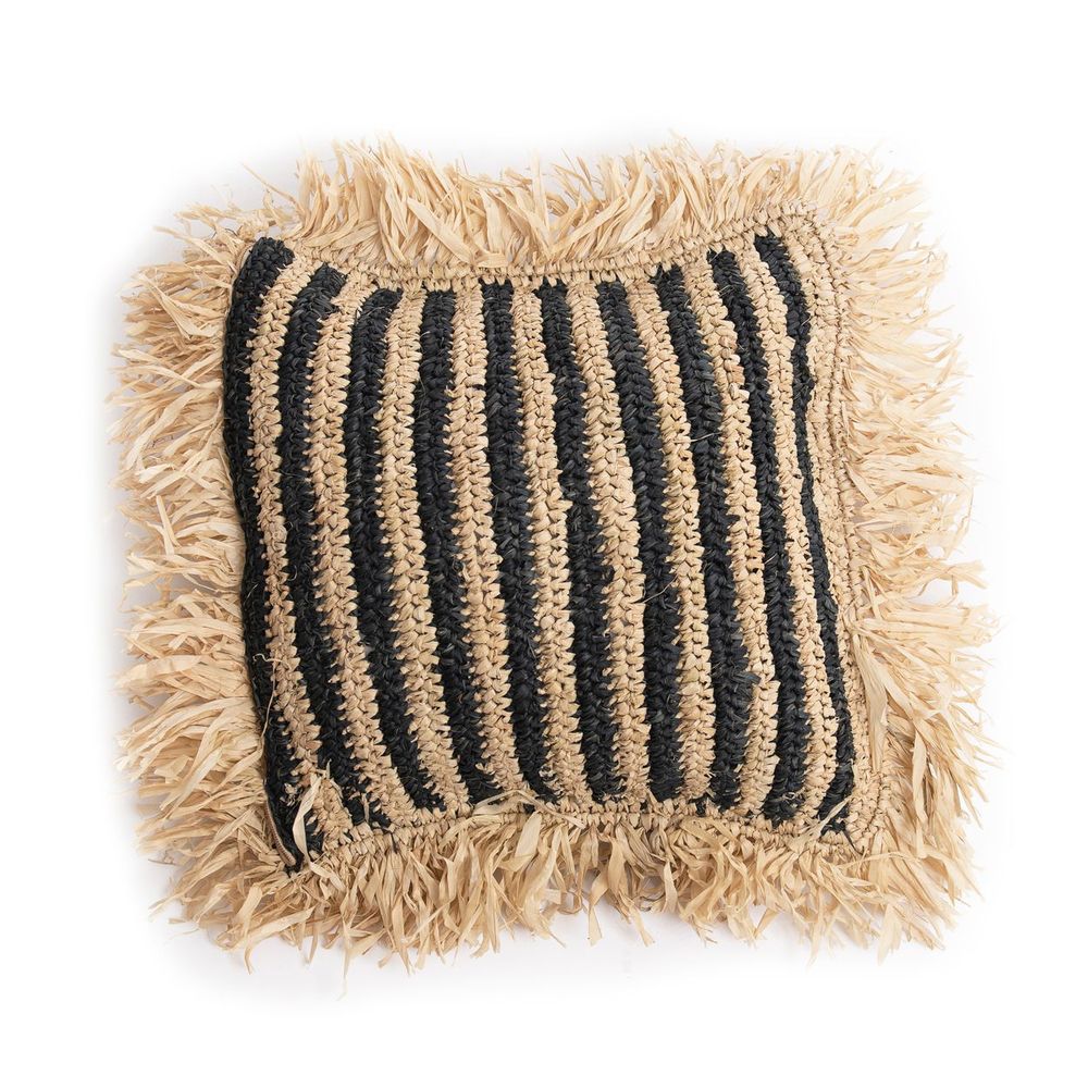 Coussins - La Housse de Coussin Striped Raffia - Naturel Noir - 40x40 - BAZAR BIZAR LIVING