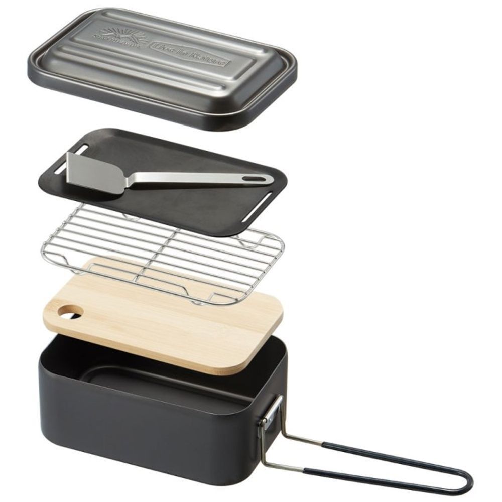 Barbecues - Gamelle camping gris rectangulaire aluminium 1300 ml + accessoires - collection Mess Tin Set Barbecue / SKATER - ABINGPLUS