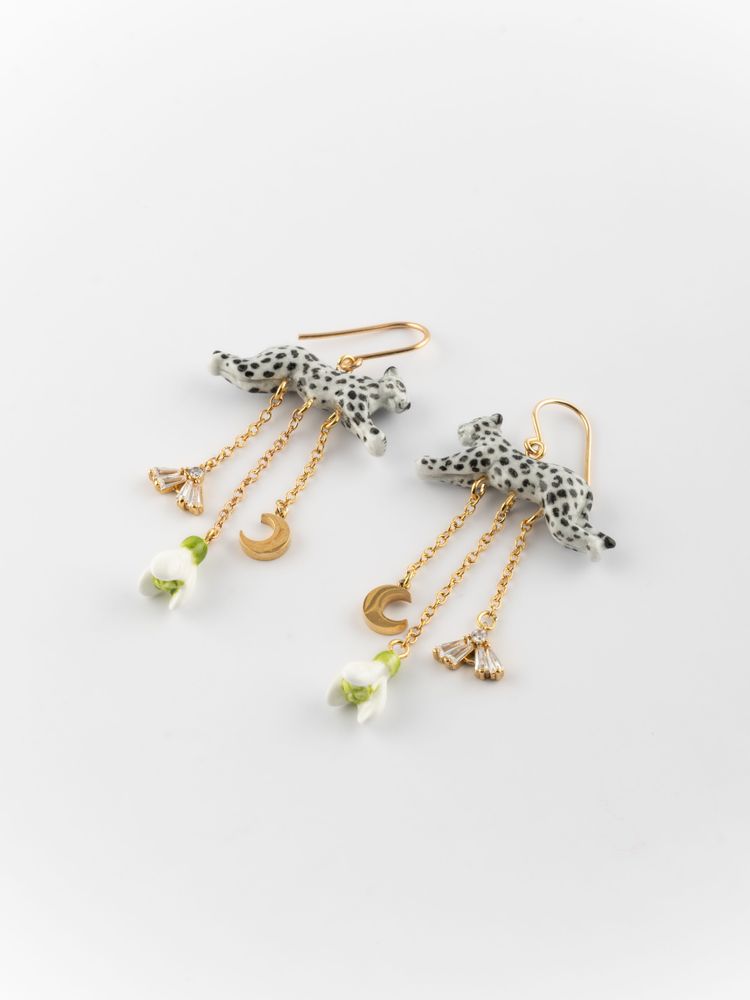 Bijoux - Boucles d'oreilles pendantes léopard, perce-neige & lune - L'étincelle - NACH