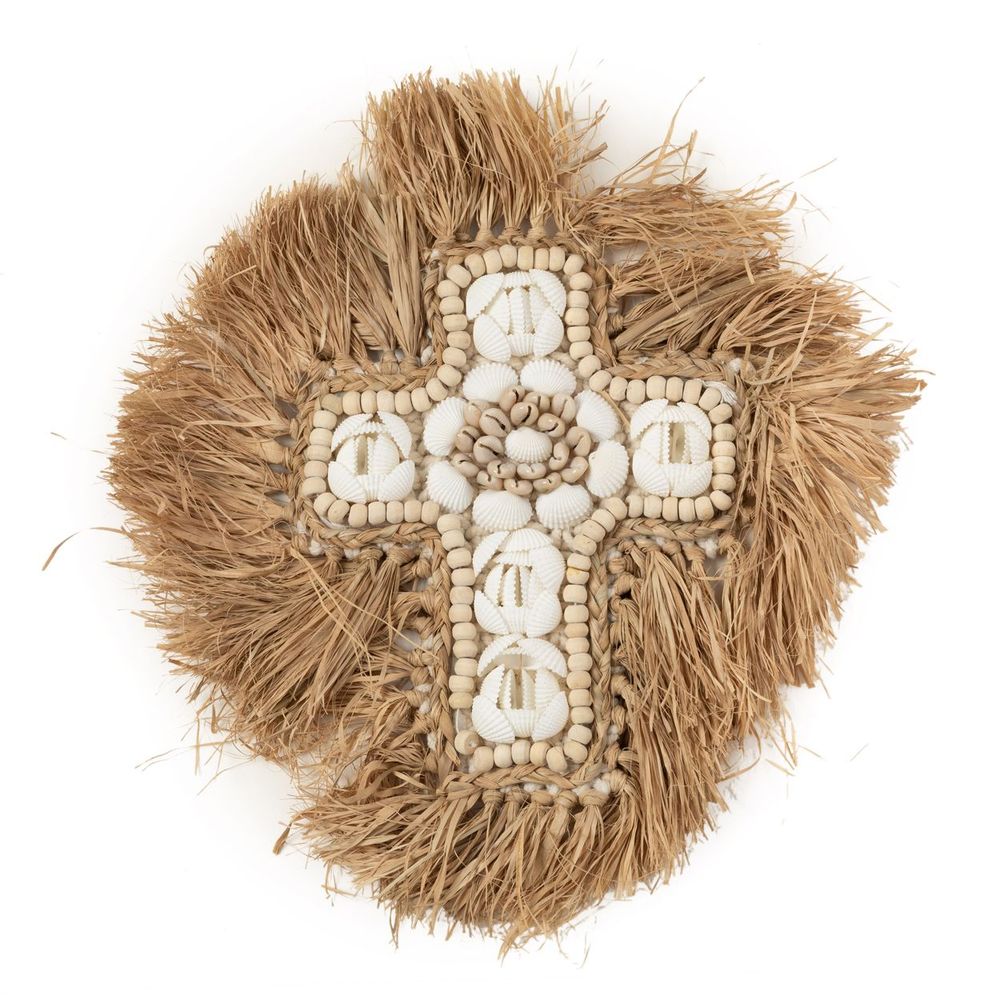 Decorative objects - The Raffia Shell Cross - Natural White - L - BAZAR BIZAR LIVING