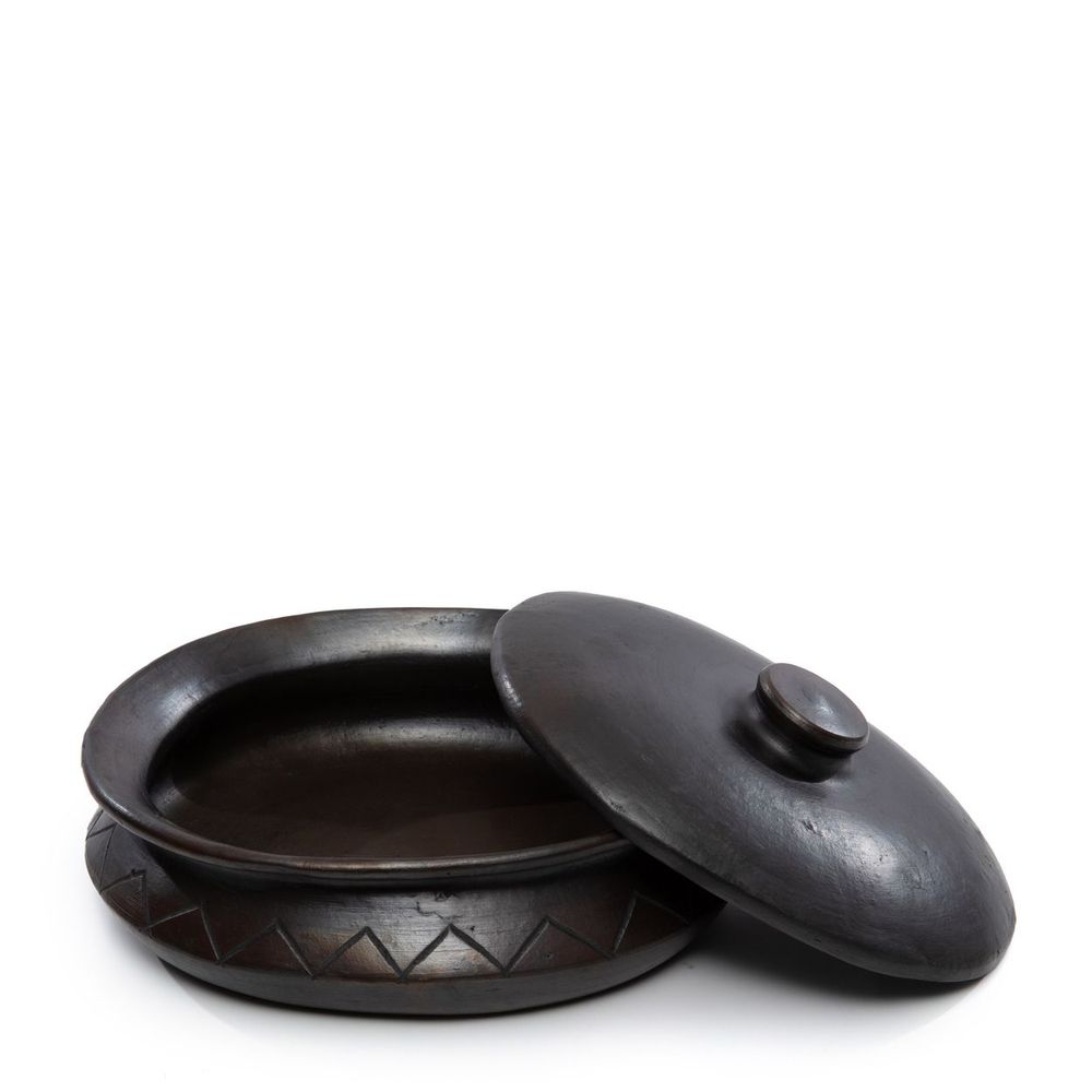 Platter and bowls - The Burned Oval Pot With Pattern - Black - BAZAR BIZAR LIVING