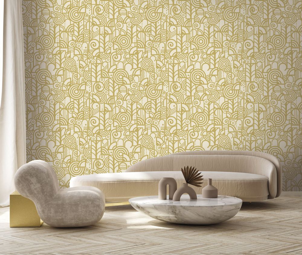 Papiers peints - Papier peint motif art déco Seraphine Mourtarde. - LA MAISON MURAEM