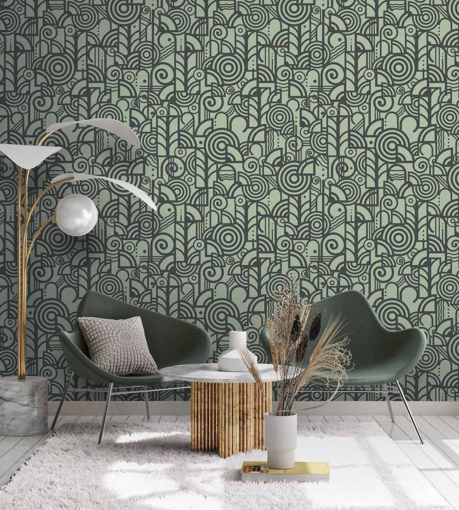 Papiers peints - Papier peint motif art déco Seraphine Mourtarde. - LA MAISON MURAEM