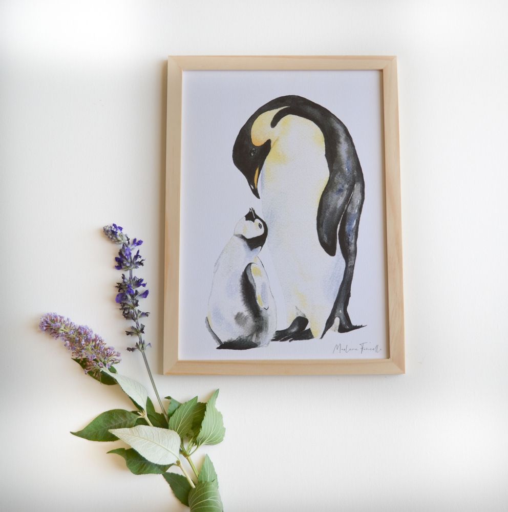 Poster - Penguin Family - LES AQUARELLES DE MARLENE