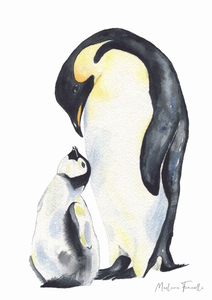 Poster - Penguin Family - LES AQUARELLES DE MARLENE