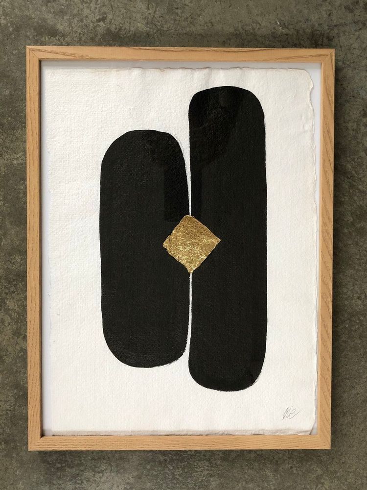 Paintings - Gold Foil China Ink - FLOATING HOUSE