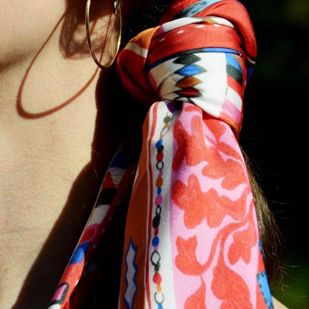 Scarves - Large silk square 90 x 90 cm — Tetouan - GOTS French silk. - OURSE BLANCHE