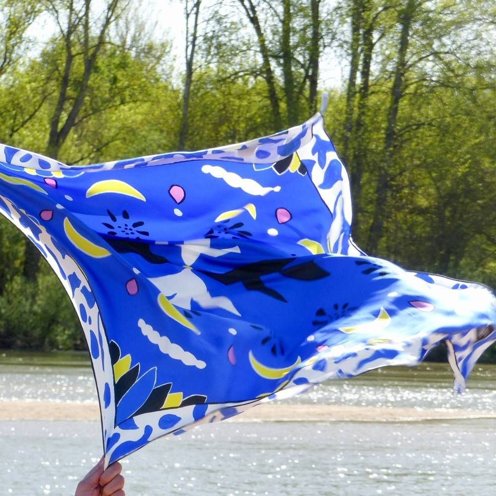 Scarves - Large silk square 90 x 90 cm - Night blue - GOTS French silk - OURSE BLANCHE