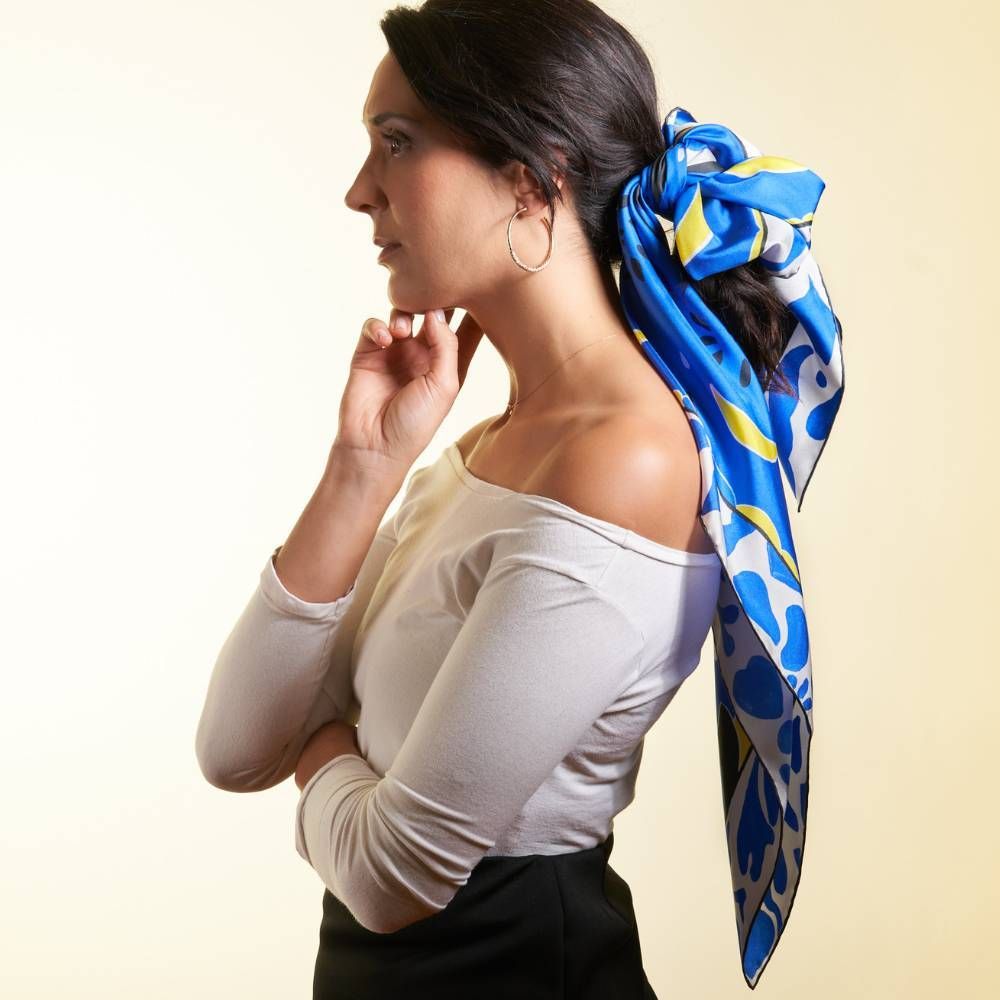Scarves - Large silk square 90 x 90 cm - Night blue - GOTS French silk - OURSE BLANCHE