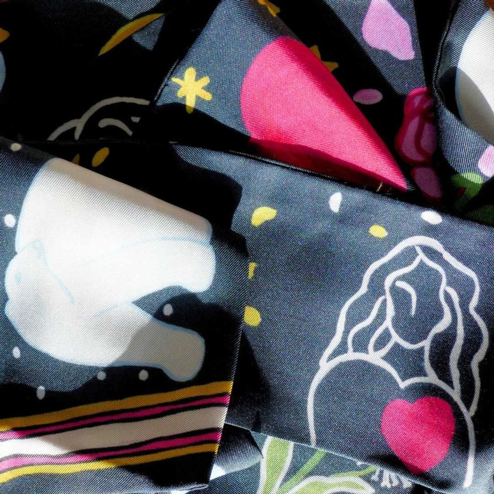 Foulards et écharpes - Grand twilly en soie – 10 x 180 cm – Vive - Soie française GOTS - OURSE BLANCHE