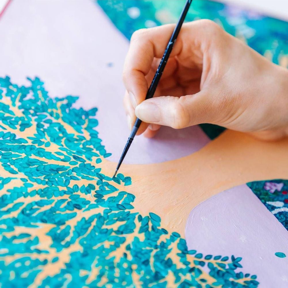 Foulards et écharpes - Petit carré de soie 45 x 45 cm - L'Arbre Magique - Soie française GOTS - OURSE BLANCHE