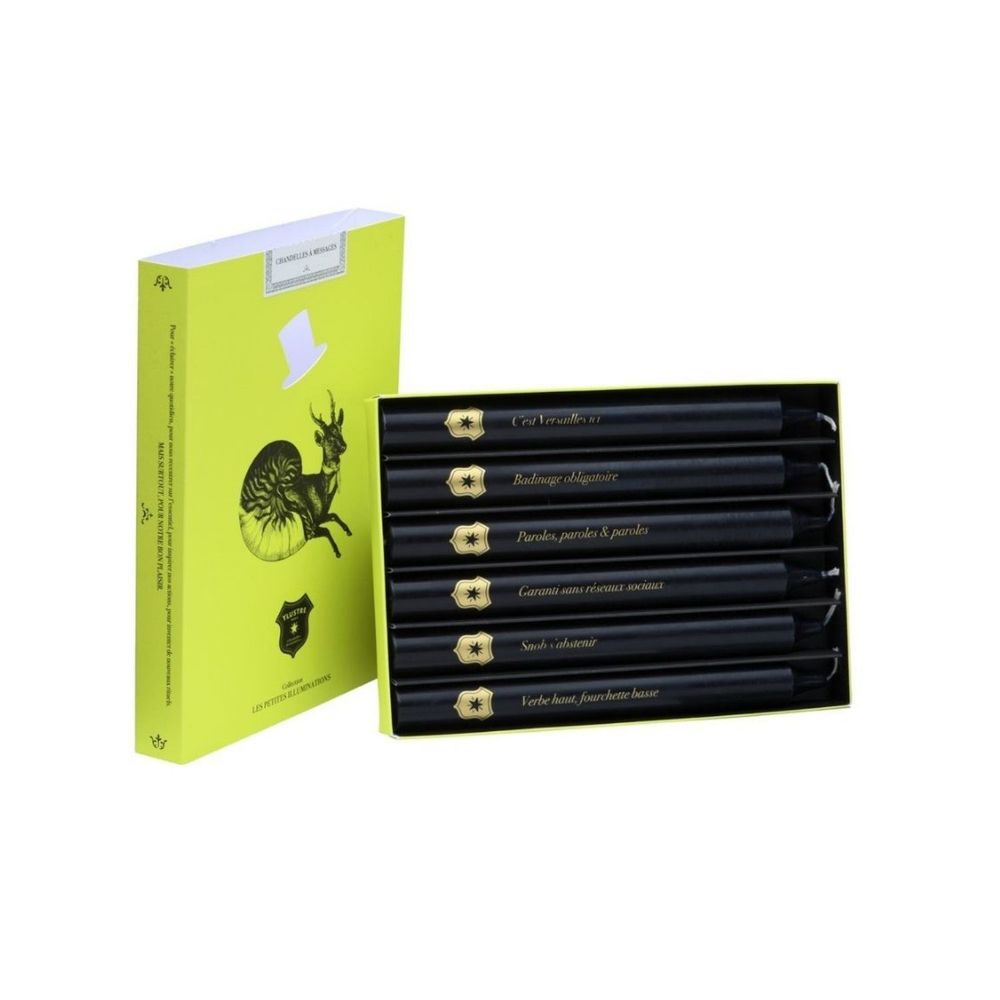 Decorative objects - 6 black candles with messages screen-printed in matt gold. - YLUSTRE