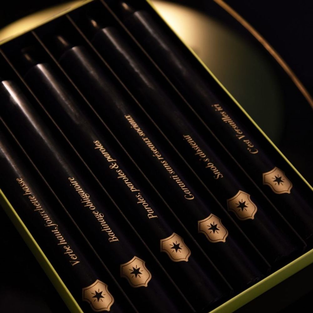 Decorative objects - 6 black candles with messages screen-printed in matt gold. - YLUSTRE