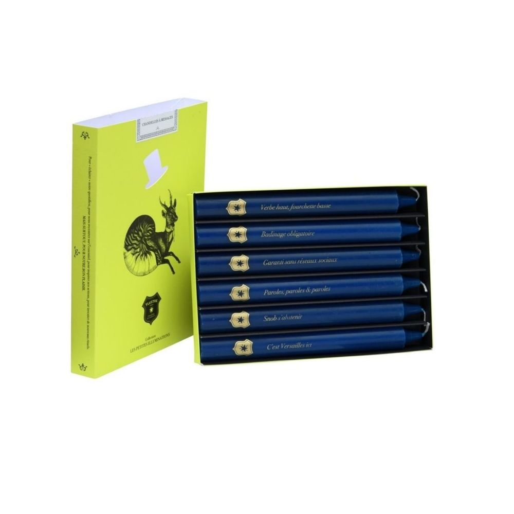 Decorative objects - 6 blue candles with screen-printed messages. Long lasting. Made in Fr. - YLUSTRE