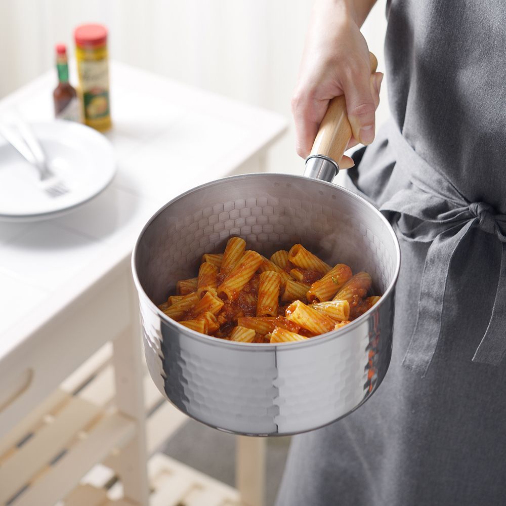 Saucepans  - 18 cm stainless steel pot, hammered with lid - Yukihira/YOSHIKAWA collection - ABINGPLUS