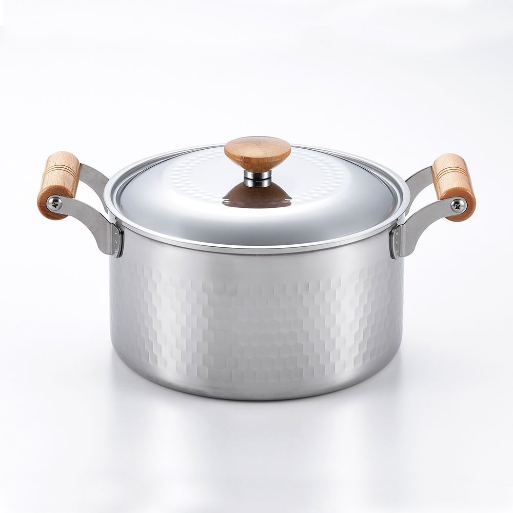 Casseroles - Marmite de 22 cm en acier inoxydable, martelée avec son couvercle - collection Yukihira / YOSHIKAWA - ABINGPLUS