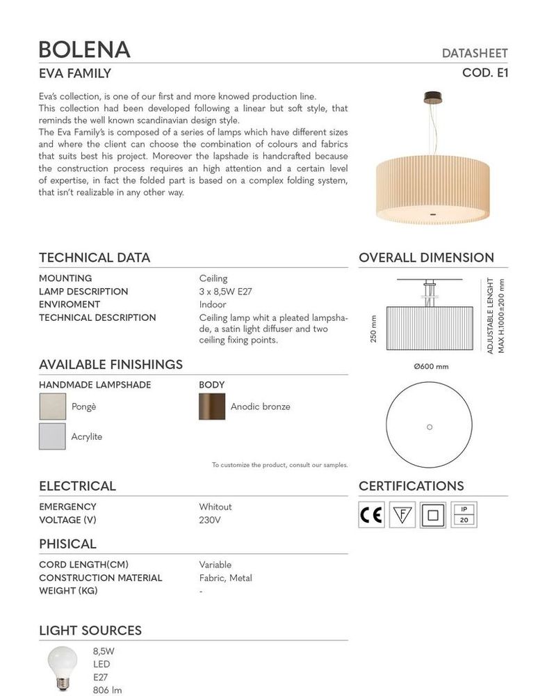 Suspensions - E1 Pleated Suspension Lamp Exclusive Handmade in Italy - LIGHTINUP