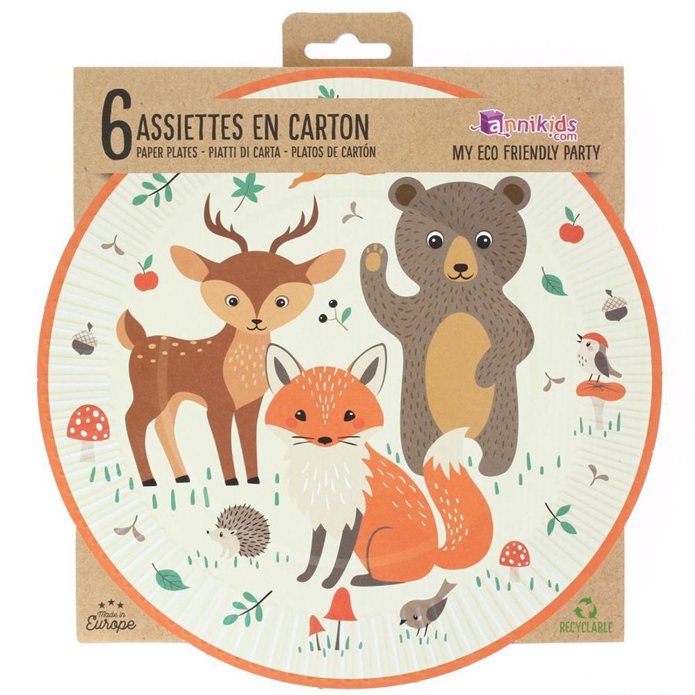 Anniversaires - 6 Assiettes Animaux de la Forêt - Recyclable - ANNIKIDS