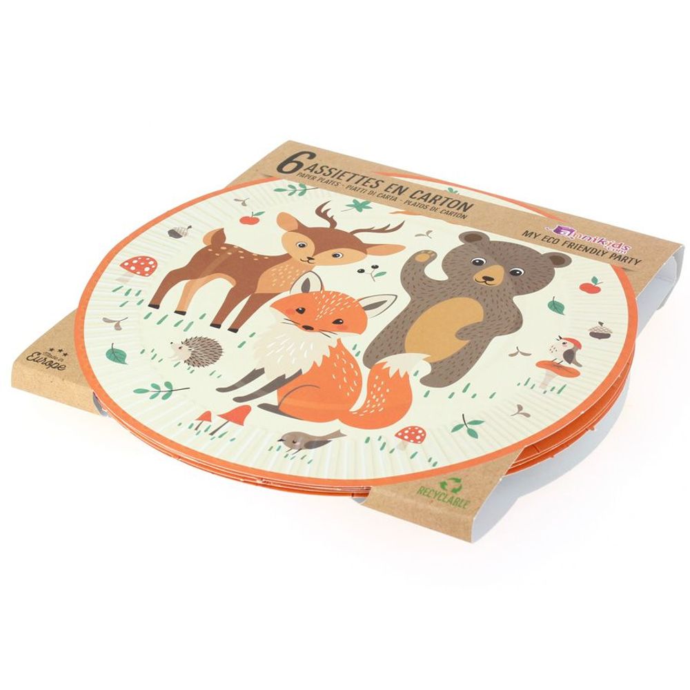 Anniversaires - 6 Assiettes Animaux de la Forêt - Recyclable - ANNIKIDS