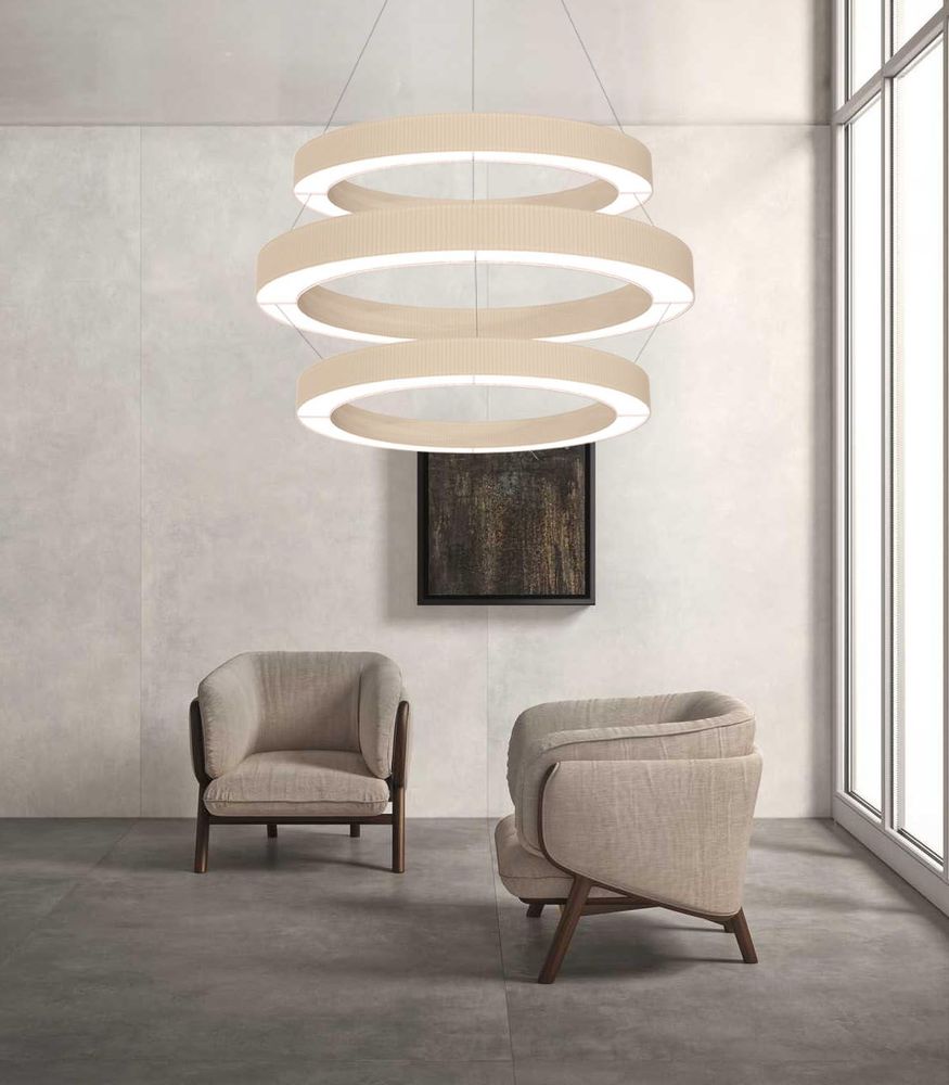 Hanging lights - R7 Triple Giant Suspension with Three Overlapped Pleated Lampshade Exclusive Handmade in Italy - LIGHTINUP