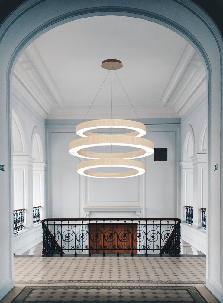 Hanging lights - R7 Triple Giant Suspension with Three Overlapped Pleated Lampshade Exclusive Handmade in Italy - LIGHTINUP