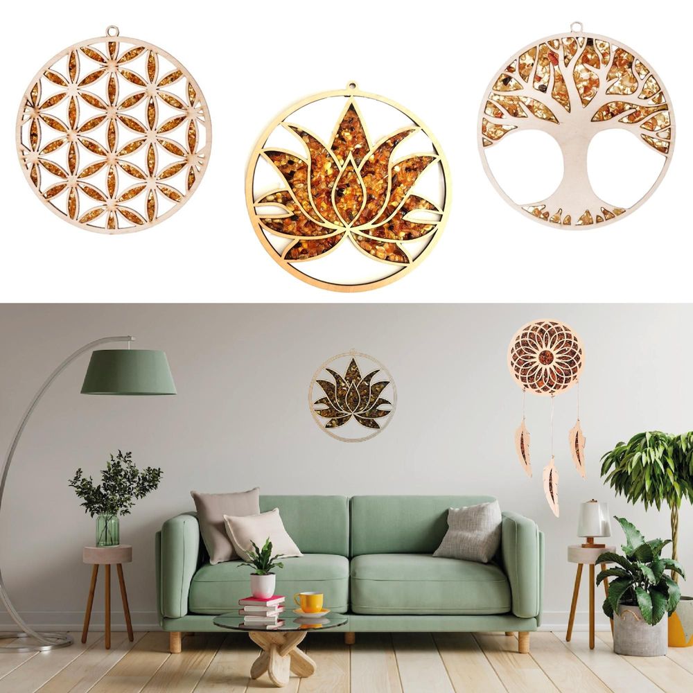 Décorations vitrail - FLEUR DE VIE AVEC - DÉCORATIONS EN BOIS de BOULEAU ET AMBRE - OPALOOK