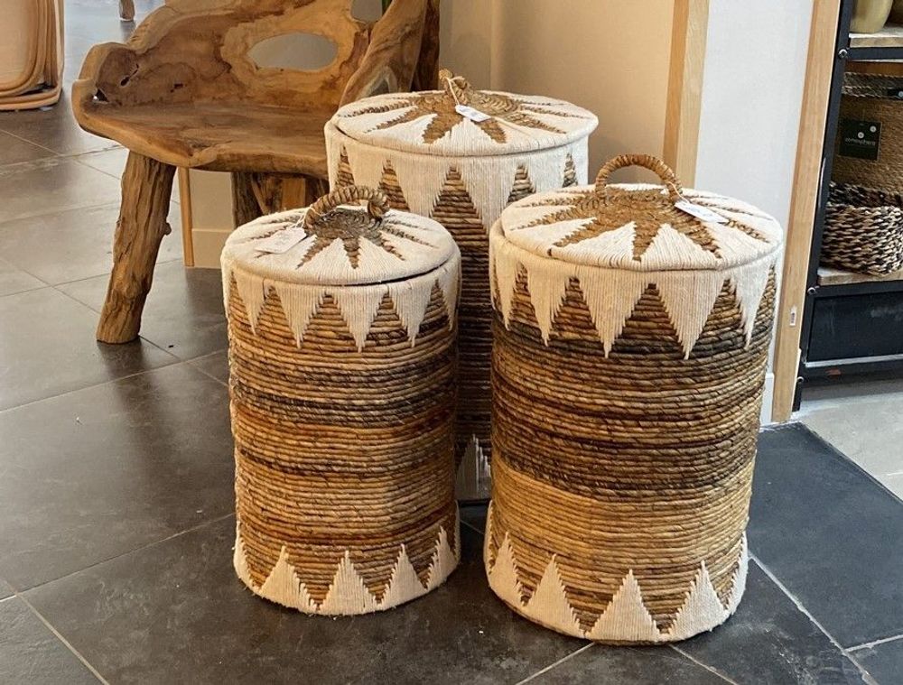 Caskets and boxes - Laundry basket with lid - Set of 3 - Natural - Bali - PO11 - BALINAISA
