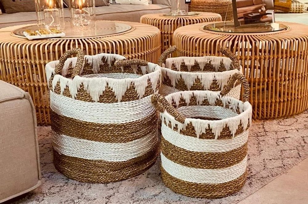 Laundry baskets - Seagrass and macrame laundry basket (Bali) - PO10 - BALINAISA