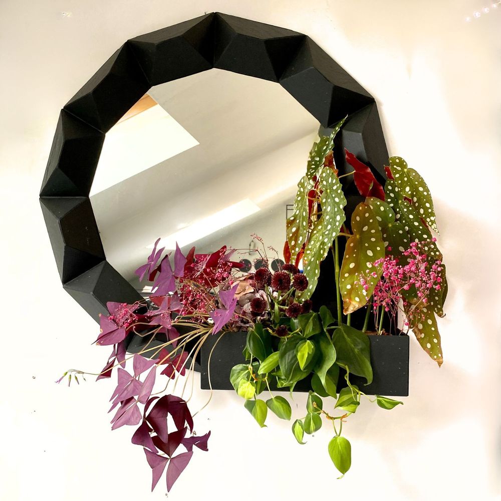 Outdoor decorative accessories - Round natural slate mirror with 1 planter - ARDOISE DESIGN