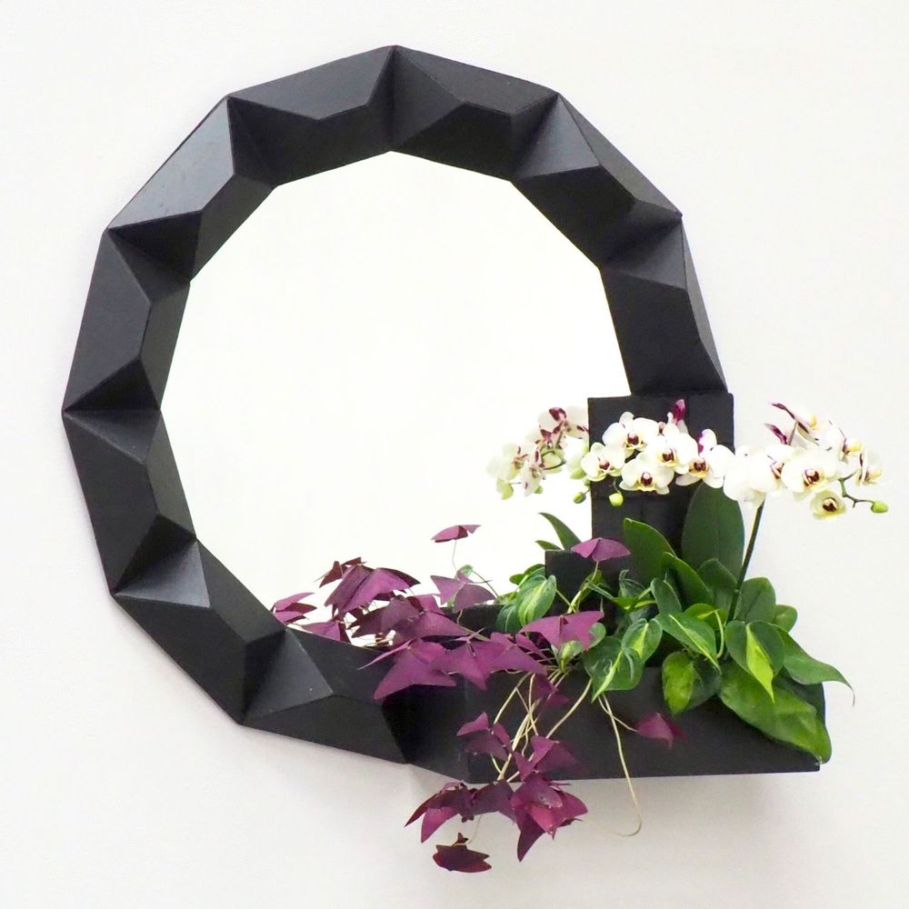 Outdoor decorative accessories - Round natural slate mirror with 1 planter - ARDOISE DESIGN
