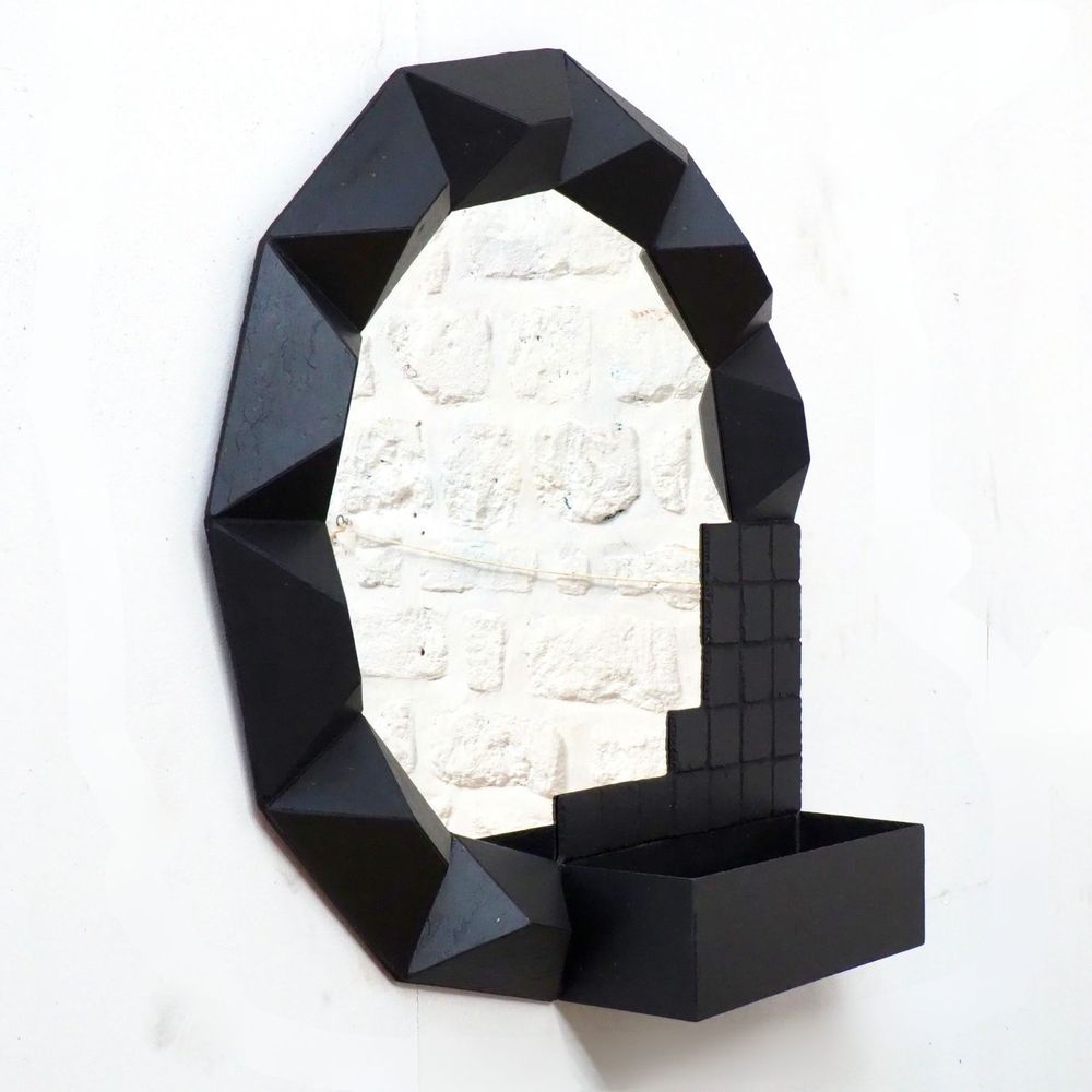 Outdoor decorative accessories - Round natural slate mirror with 1 planter - ARDOISE DESIGN