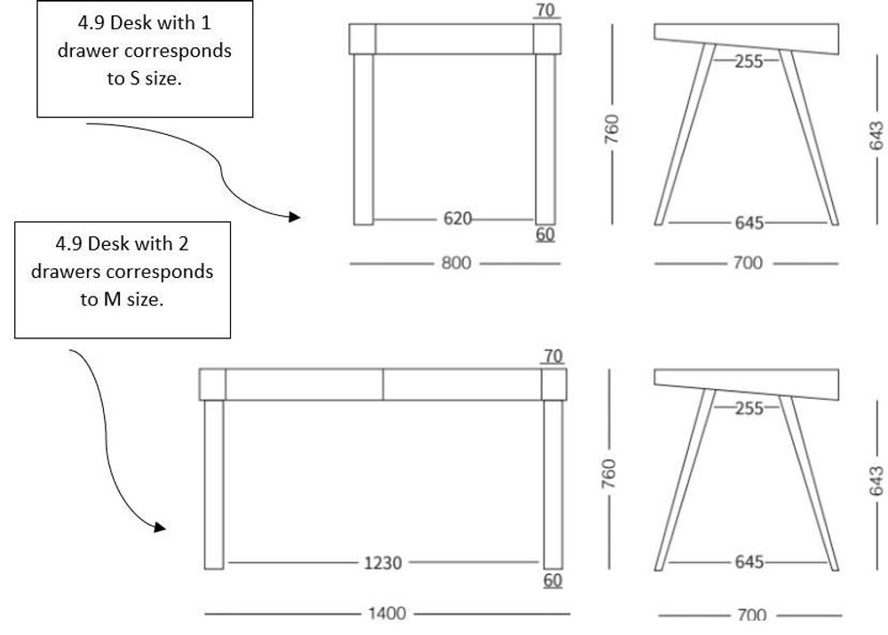 Writing desks - 4.9 Writing Desk, One or Two Drawers - EMKO