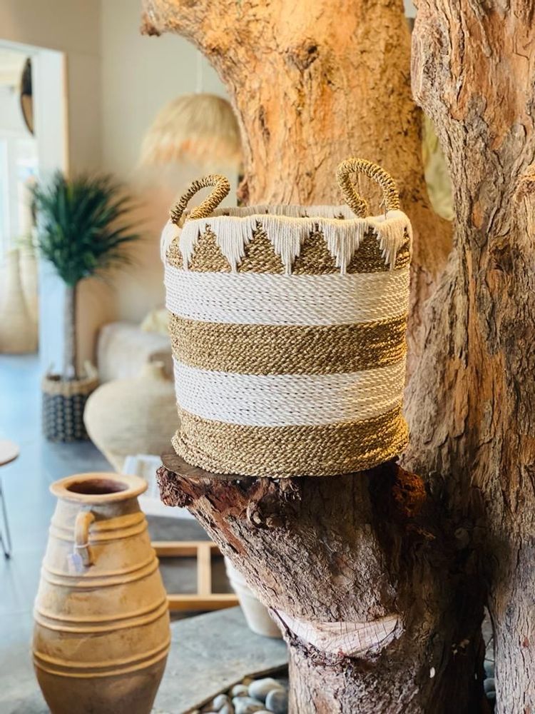 Laundry baskets - Seagrass and macrame laundry basket (Bali) - PO10 - BALINAISA